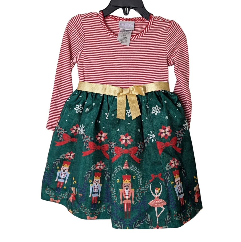 NEW....Iris & Ivy Kids' Nutcracker Stripe Long Sleeve Party Dress....18 Months - Picture 3 of 10